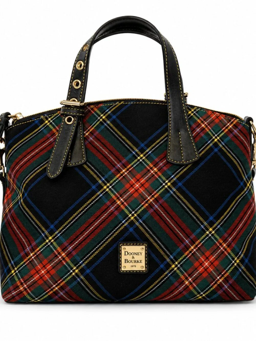 Dooney & Bourke Black Tartan Plaid Large Satchel Purse Crossbody